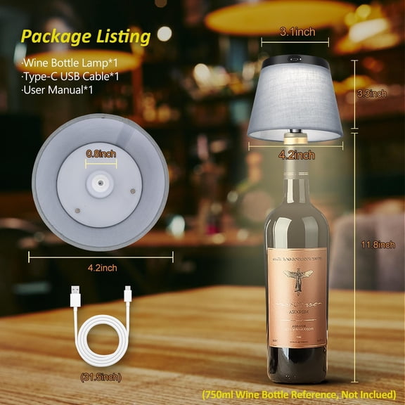 OTGFRF-2025 New Bottle Lamp - LED Bottle Lights for Liquor & Wine Bottles, Cordless Lampshade, Whiskey Bottle Top Light, Bottle Stopper Night Light Kit, Rechargeable 3-Tone Touch-Dimmable