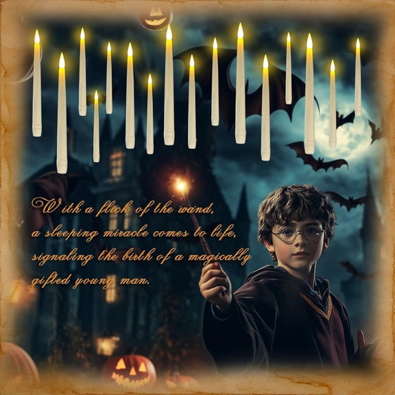 OTGFRF-20PCS Floating Candles with Wand Remote, Magic Hanging Candle with Timer, Flickering Warm Light Floating Candles for Halloween Christmas Birthday Party Decor