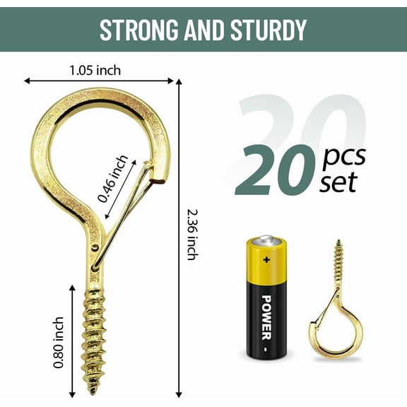OTGFRF-20PCS Q-Hanger Hooks with Windproof Screw, Wall/Ceiling Hooks for Outdoor String Lights, Hanging Christmas Decorations, Plants, Bird Feeders and Lanterns, with 1 Wing Nut Driver, Golden