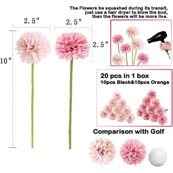 OTGFRF-20Pcs Artificial Fake Flower Plants Silk Chrysanthemum Ball Hydrangea Arrangements Wedding Bouquets Decor Home Kitchen Garden Party Table Floral DIY (Light Pink&Dark Pink)