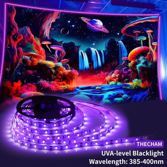 OTGFRF-20ft Black Light Strip with Remote, 360 LED Lamp Beads, 12V Flexible Lights for Glow Party, Adjust Brightness, Delay Off, 3 Light Modes, Indoor Fluorescent Party, Stage Lighting