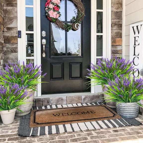 OTGFRF-24 Bundles Artificial Grass Fake Plants, Outdoor Fake Monkey Grass Greenery UV Resistant Faux Plastic Shrubs Arrangement for Patio Garden Porch Home Window Hanging Planter Decor - Purple