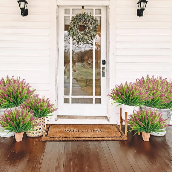 OTGFRF-24 Bundles Artificial Grass Fake Plants, Outdoor Fake Monkey Grass Greenery UV Resistant Faux Plastic Shrubs Arrangement for Patio Garden Porch Home Window Hanging Planter Decor - Lotus