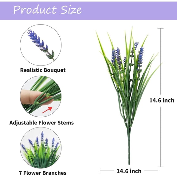 OTGFRF-24 Bundles Artificial Plants Outdoor, UV Resistant Fake Lavender Flowers, Faux Monkey Grass for Wedding Porch Garden Decoration (Purple)