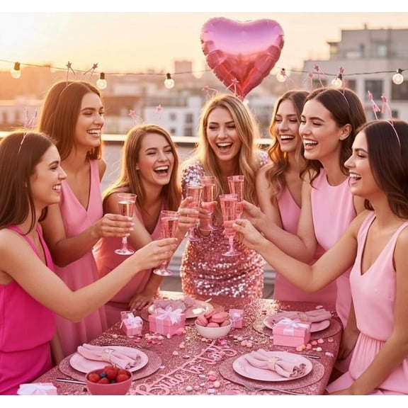 OTGFRF-24 Glitter Pink Champagne Flutes Plastic Champagne Glasses 5 oz, Reusable Pink Plastic Wine Glasses, Copas De Plastico Para Brindis, Toasting Glasses for Wedding, Bridal Shower, Girl's Party