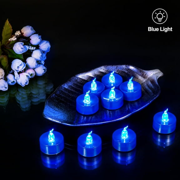 OTGFRF-24 PCS Blue Flickering Flame Tea Lights (Blue LED Light Source), Battery Operated Flameless Tealight Candles (No Remote and Timer)