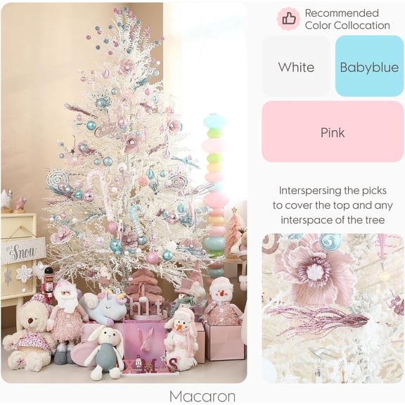 OTGFRF-24-Pack Artificial Glitter Berry Stem Ornaments, Decorative Bead Sticks, Glittery Twigs, Picks, Branches for Christmas Tree, Small Vase, Holiday, Wedding, Party (15 Inches, Pink)