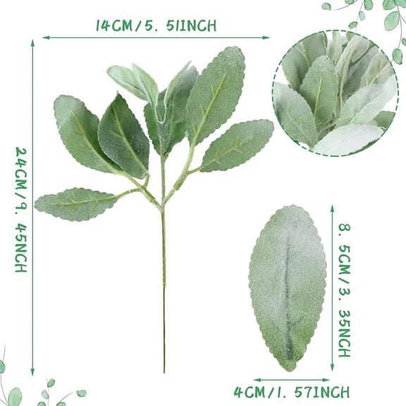 OTGFRF-24 Pcs Artificial Lambs Ear Stems Garland Faux Greenery Stems Bulk Flocked Faux Greenery Decor Fake Lambs Ear Picks Plants for Home Wedding DIY Wreath Flower Arrangement