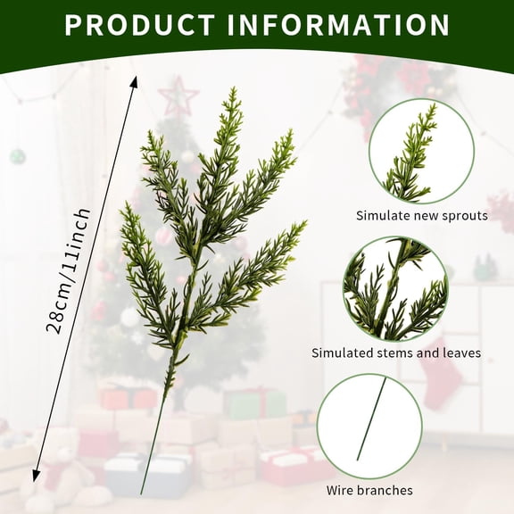OTGFRF-24 Pieces Artificial Pine Needles Branches Real Touch Christmas Greenery Stems Faux Evergreen Cedar Leaves Garland Picks Craft Fake Green Cypress Norfolk Pine Tree Twigs Home Holiday Decor (24