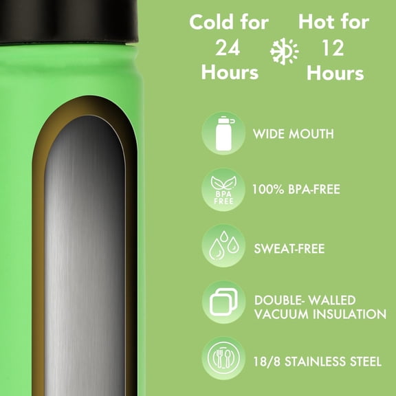 OTGFRF-24 oz Insulated Water Bottle with Straw, Stainless Steel Double Wall Vacuum with Straw Lid, Leak Proof, BPA Free, Keep Cold for 24H & Hot for 12H(Canopy Green)