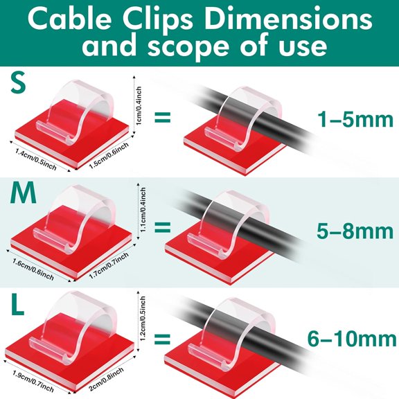 OTGFRF-240 Pcs Cable Clips Outdoor Wire Clip Adhesive Cable Hook Cord Organizer Holder R Shape Christmas Light Clip for Desk Wall Cable Management String Lights Fairy Light Decoration(Clear, Medium)