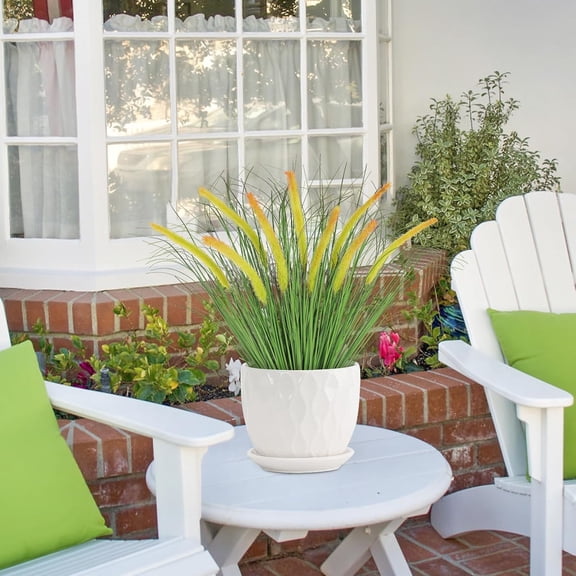 OTGFRF-24PCS Artificial Yellow Dog Tail Grass Onion Grass UV Resistant Outdoors Faux Shrubs Ornamental Wheat Grass Cattails Faux Bushes Home Decor for Outdoor Garden