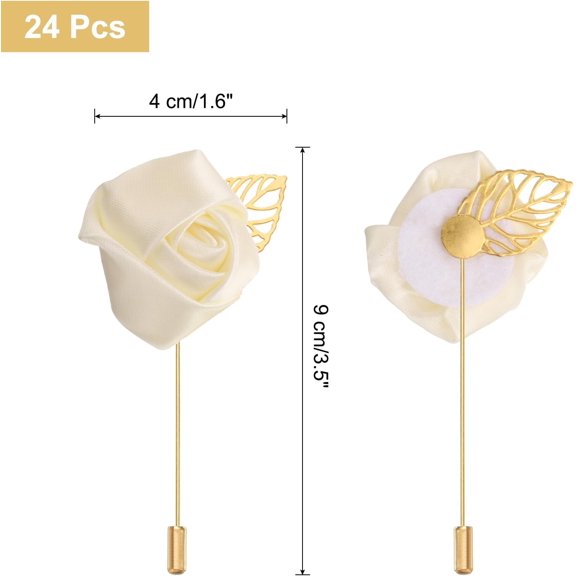 OTGFRF-24pcs Beige Rose Boutonnieres Flower Buttonholes Pocket Boutonnieres Pins for Wedding Ceremony Anniversary Prom Formal Dinner Party