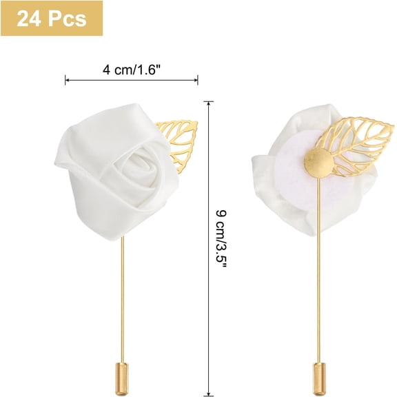 OTGFRF-24pcs Pure White Rose Boutonnieres Flower Buttonholes Pocket Boutonnieres Pins for Wedding Ceremony Anniversary Prom Formal Dinner Party