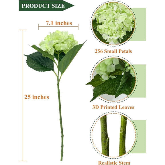OTGFRF-25 Inch Real Touch Hydrangea, Faux Limelight Hydrangea Artificial Hydrangea Flowers Fake Hydrangeas with Leaves Home Wedding Table Centerpieces Party Decoration 3 PCS