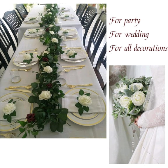 OTGFRF-25 PCS Ivory Artificial Flowers Fake Roses with Stem, Fake Rose for Crafts Bouquets for DIY Wedding Decorations Centerpieces Arrangements Party Home Cofe Decor