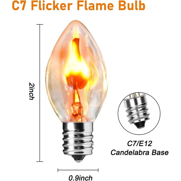 OTGFRF-25 Pack C7 Christmas Flickering Flame Light Bulbs, 1W Clear Flicker Flame Candles Light Bulbs, E12 Candelabra Replacement Light Bulb for Christmas Electric Window Candles Chandelier Night Ligh