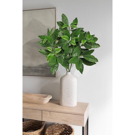 OTGFRF-29.9" Artificial Greenery Branches Faux Green Leaves Stems for Vase Filler 3pcs Fake Fiddle Plant for Table Centerpiece Home Office Party Wedding Decoration Green