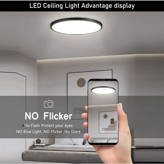 OTGFRF-2Pack 2800LM Flush Mount LED Ceiling Lights,Black 24W Slim Ceiling Light Fixture Round Day White 6000K Thin Round Flat 9Inch Ceiling lamp 120V Surface LED Ceiling Light 250W Equivalent