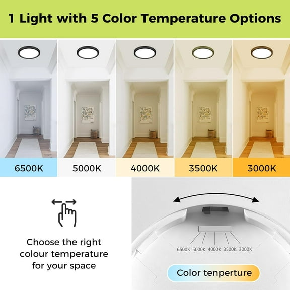 OTGFRF-2Pack LED Flush Mount Ceiling Light Fixture, 7Inch 15W, Dimmable&3000K/3500K/4000K/5000K/6500K Adjustable Low Profile Ceiling Lights, 1500LM Round Lamp for Bathroom, Closet, Kitchen, Hallway,