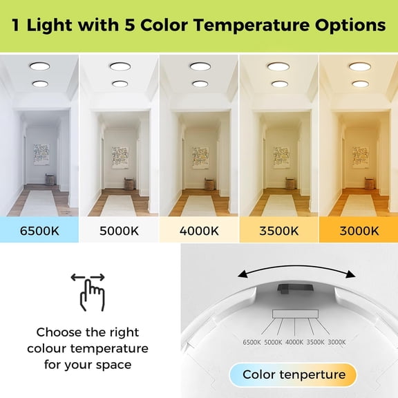 OTGFRF-2Pack LED Flush Mount Ceiling Light Fixture, 9Inch 18W, Dimmable&3000K/3500K/4000K/5000K/6500K Adjustable Low Profile Ceiling Lights, Round Flat Ceiling Light for Closet,Kitchen,Hallway-Black