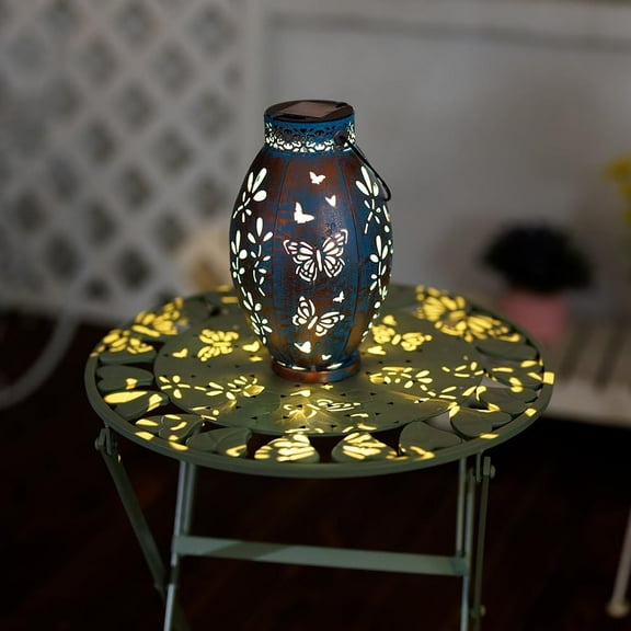 OTGFRF-2Pack Outdoor Solar Lanterns, Hollow Out Metal Garden Light Decorative Hanging Lights, Solar Lanterns Outdoor Waterproof for Patio, Lawn, Yard( Blue)