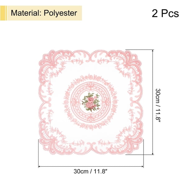 OTGFRF-2Pack Retro Lace Placemat 12x12-in Square Embroidered Table Place Mats French Crochet Doilies Coasters Cup Mat for Home Wedding, Pink