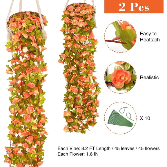 OTGFRF-2Pcs 16.4Ft Flowers Garland Artificial Rose Vines for Bedroom, Cute Fake Hanging Flower Vines Floral Garland Decorations for Wedding Party Wall Room Decor Aesthetic
