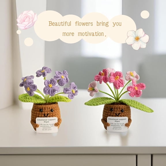 OTGFRF-2Pcs Emotional Support Flowers - Crochet Flowers - Handmade Emotional Support Crochet Plants - Birthday Gifts for Women - Positive Crochet - Decor for Car/Desk/Office - Forget Me Not (Purple +