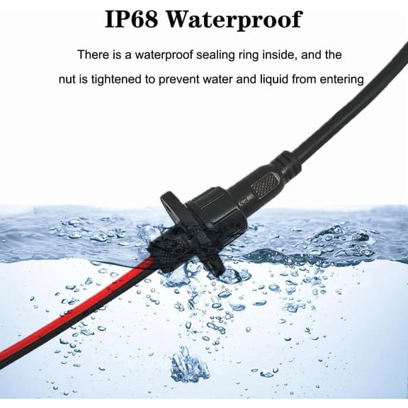 OTGFRF-2Pin Waterproof Connector,2 Wire Male Female Plug LED Connector with 16AWG M16 Waterproof Cover Extension Cable with Ear Panel Installation Type for Car, Boat, LED Strip Lights.(2Pairs)