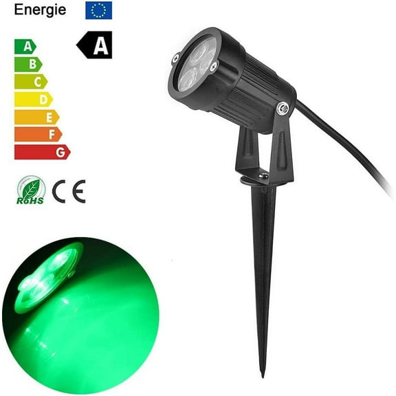 OTGFRF-3 * 3W LED Lawn Garden Flood Light US Plug Yard Patio Path Spotlight Lamp with Spike Waterproof Green Light AC 85-265V