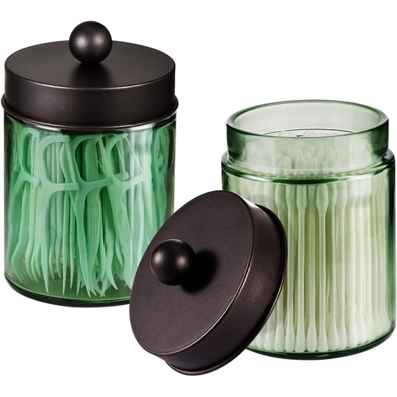 OTGFRF-3 Pack Apothecary Jar Canisters Bathroom Vanity Organizer - Qtip Holder Storage Organizer Set Countertop Canister with Stainless Steel Lids &Cute Stickers for Qtips,Cotton Swabs,Makeup Sponges