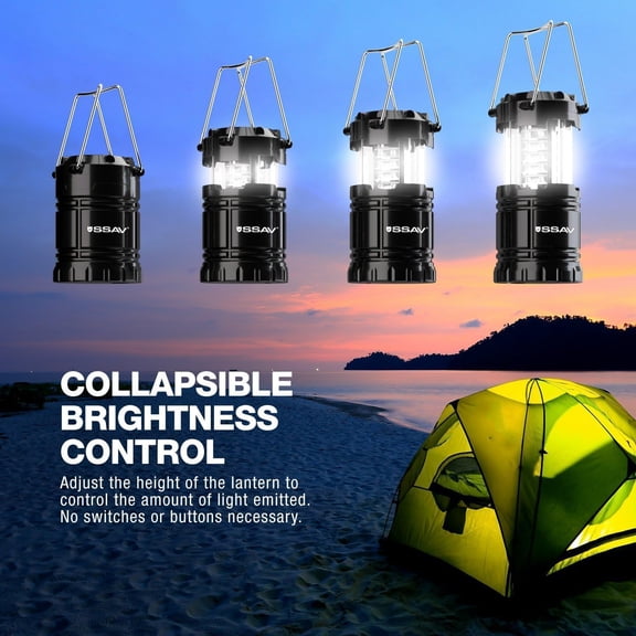 OTGFRF-3 Pack LED Camping Lantern, LED Lanterns, Suitable Survival Kits for Hurricane, Emergency Light for Storm, Outages, Outdoor Portable Lanterns, Black, Collapsible | Batteries Included
