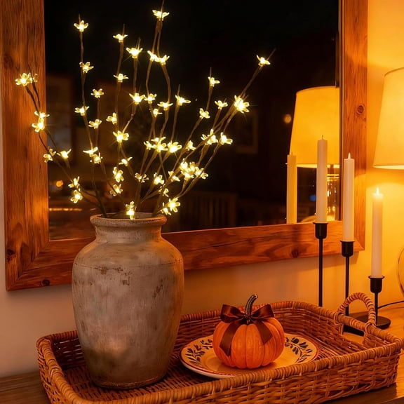 OTGFRF-3 Pack LED Lighted Tree Branches Lights with Cherry Blossoms Flowers Decoration, USB Plug in Powered, 60 LEDs Room Decor Night Lights, Decorative Sticks for Vase Bedroom Home Christmas Party