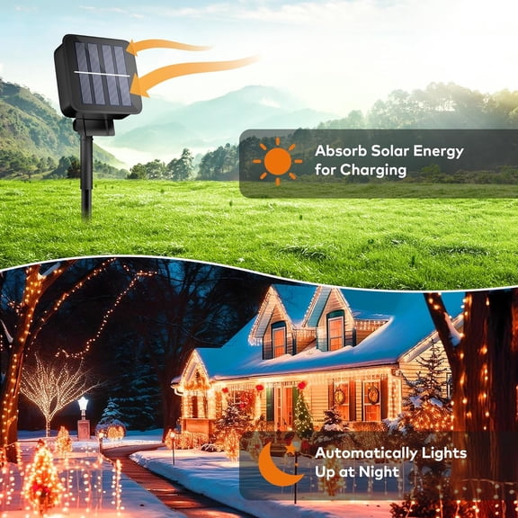 OTGFRF-3 Pack Solar String Lights Outdoor, Orange Total 99FT 300LED Solar Powered Waterproof Fairy Lights, 8 Modes Christmas Lights for Garden Christmas Patio Tree Wedding Decor