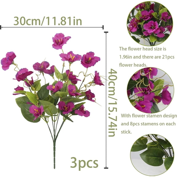 OTGFRF-3 Pcs Artificial Flowers for Outdoors Hibiscus Spring Summer Decor Fuchsia Artificial Tropical Flowers Realistic UV Resistant Silk Hibiscus Flowers for Outside Planter Front Door Porch Patio