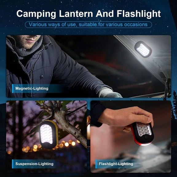 OTGFRF-3-in-1 LED Camping Light, Magnetic Work Light, Flashlight with Hook,120 Lumen. 2 Light Modes, Water Resistant, Battery Powered Light for Outdoor, Emergency, Garage, 4 PCS