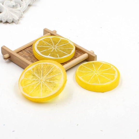 OTGFRF-30 Pieces Plastic Simulation Lemon Slices Artificial Fruit Mini Small Model Party Kitchen Wedding Decoration Slices Decorative Fake Fruit (Yellow)