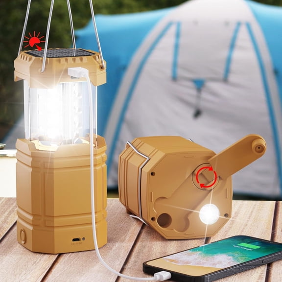 OTGFRF-3000mAh Large Capacity Hand Crank Solar Camping Lantern, Portable Ultra Bright LED Torch, 23-26 Hours Running Time, USB Charger, Electronic Lantern for Outdoor