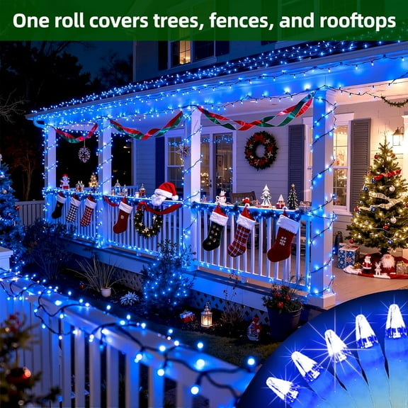 OTGFRF-300LED Chrstmas Lights, 75ft Indoor Outdoor Christmas String Lights with 12 Modes, Blue LED String Lights with Timer Dimmable Waterproof for Outside Tree Fence Garden Xmas Wedding Party Decor