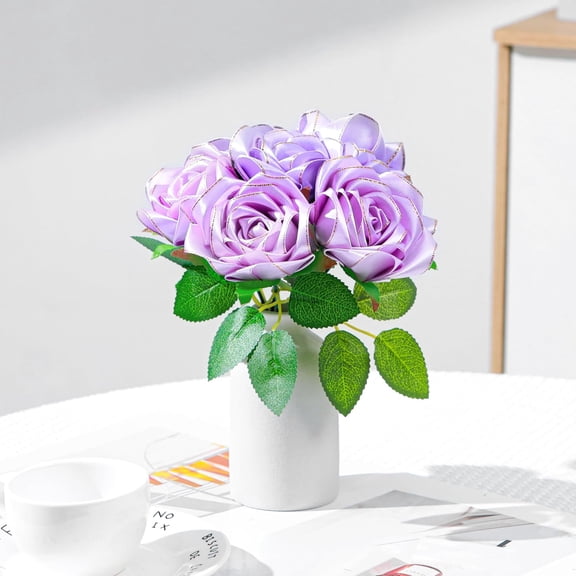 OTGFRF-300Pcs Pre-Cut Satin Ribbon Petals with Golden Edge, DIY Half-Finished Eternal Rose Kit, Create Sparkling Forever Flowers for Luxury Gifts & Decor(300 Light Purple)