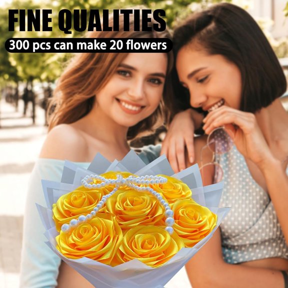 OTGFRF-300Pcs Premade Satin Ribbon Rose Petals Half-Finished for Eternal Rose DIY Ramos Forever Flowers Bouquets Everlasting Floral,for Wedding,Anniversary,Birthday (300 Pcs Gold)