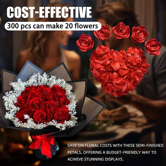 OTGFRF-300Pcs Premade Satin Ribbon Rose Petals Half-Finished for Eternal Rose DIY Ramos Forever Flowers Bouquets Everlasting Floral,for Wedding,Anniversary,Birthday (300 Pcs Red)