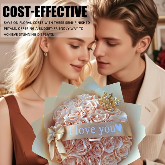 OTGFRF-300Pcs Premade Satin Ribbon Rose Petals Half-Finished for Eternal Rose DIY Ramos Forever Flowers Bouquets Everlasting Floral,for Wedding,Anniversary,Birthday (300 Pcs Champagne)