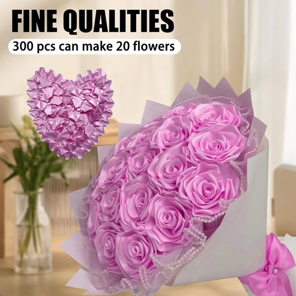 OTGFRF-300Pcs Premade Satin Ribbon Rose Petals Half-Finished for Eternal Rose DIY Ramos Forever Flowers Bouquets Everlasting Floral,for Wedding,Anniversary,Birthday (300 Pcs Rose Pink)