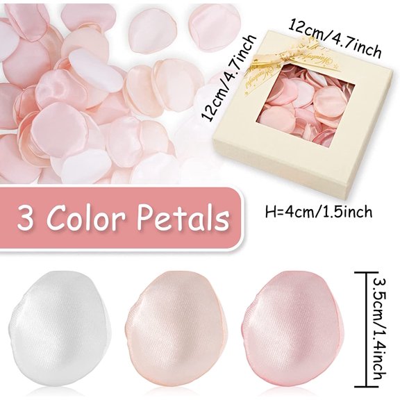 OTGFRF-300Pcs Silk Rose Petals with Box Blush Champagne Pink White Artificial Flower Petals for Bridal Shower Wedding Aisle Table Centerpieces Reception Tables Romantic Night Decoration