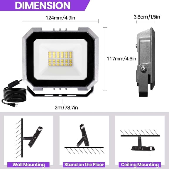 OTGFRF-30W LED Black Lights 2 Pack, Blacklight Flood Light with On/Off Switch 6.7Ft Cord, IP65 Waterproof Outdoor Black Lights, Glow in The Dark, Halloween, Body Paint, Fluorescent Poster, Neon Glow