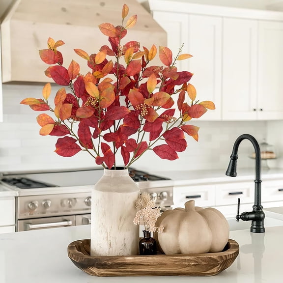 OTGFRF-32" Artificial Fall Burning Bush Leaves Stems for Autumn Decor, 3 Pcs Fake Euonymus Leaf Greenery Branches with Flower Seeds for Floral Arrangements, Thanksgiving & Wedding Centerpiece, Flame