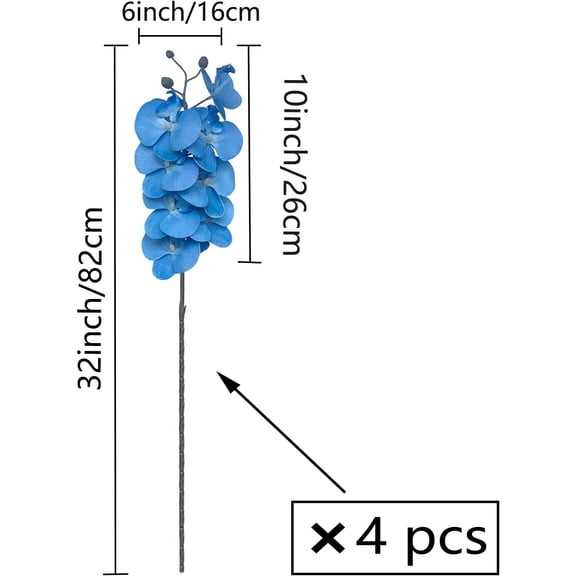 OTGFRF-32 Inch Artificial Phalaenopsis Flowers 4 Pcs Artificial Orchid Flowers Fake Flowers Stem Plants for Home Dcor (Blue)