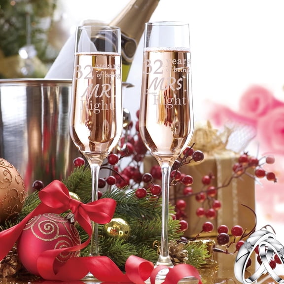 OTGFRF-32 Year Anniversary Champagne Flutes Set of 2, 32th Anniversary Wedding Gift for Couple, Him, Her, Wife, Husband, Parents, Women, Men, 32th Anniversary Decorations Gift